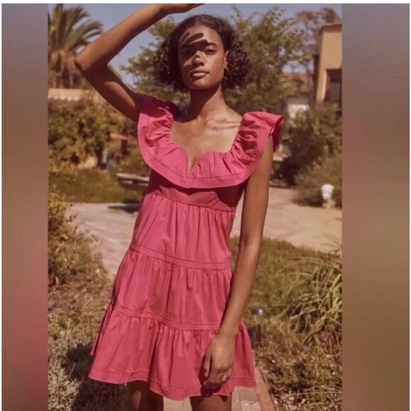 Saylor NYC Karalyn Pink Mini Dress Ruffle Bow Back Size Large - Picture 5 of 12